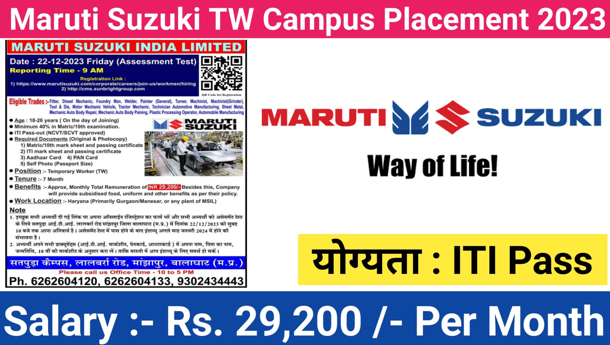 Maruti Suzuki TW Campus Placement 2023 मरत सजक म आई TW क