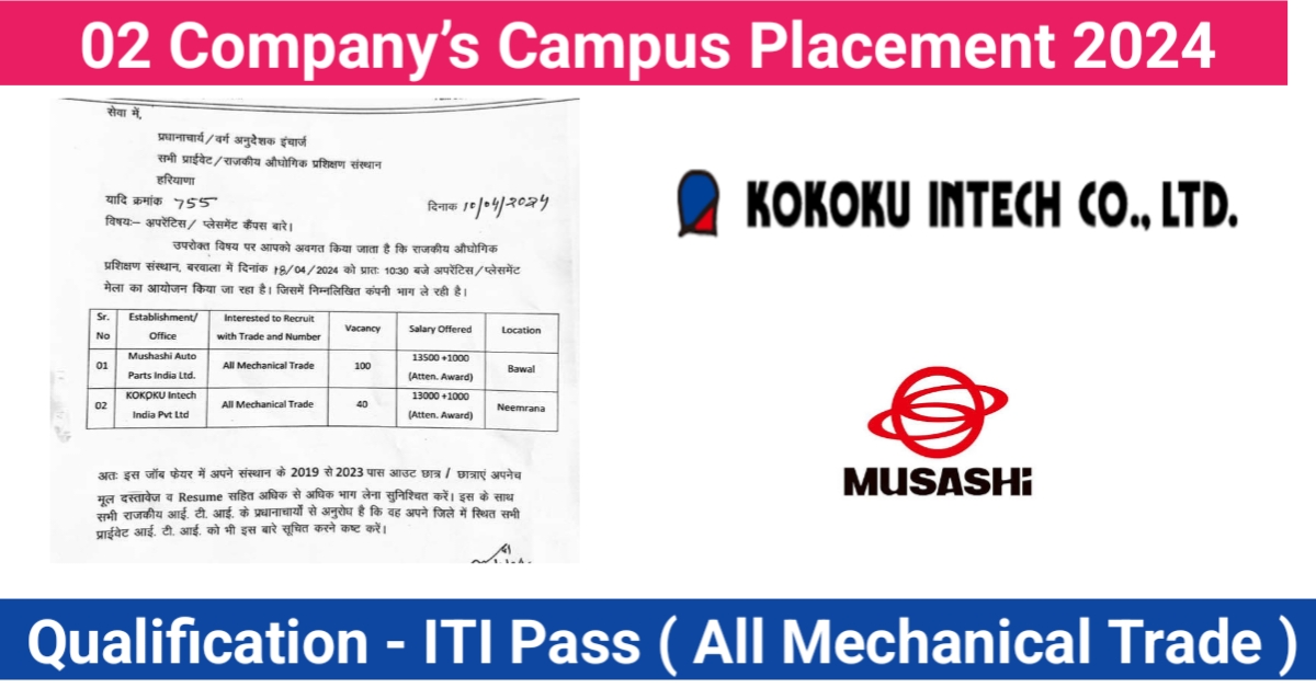 Mushashi Auto parts & KOKKU Intech India Pvt Ltd Campus Placement 2024